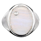 Blue Lace Agate Ring With Diamonds 1.68 Carats Sterling Silver