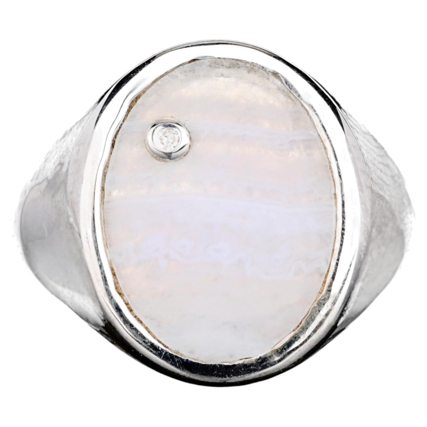Blue Lace Agate Ring With Diamonds 1.68 Carats Sterling Silver