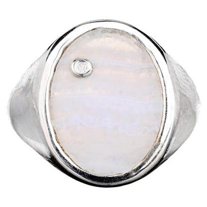 Blue Lace Agate Ring With Diamonds 1.68 Carats Sterling Silver