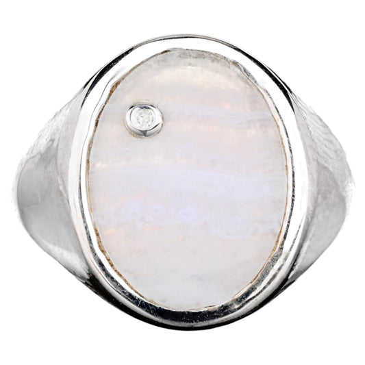Blue Lace Agate Ring With Diamonds 1.68 Carats Sterling Silver