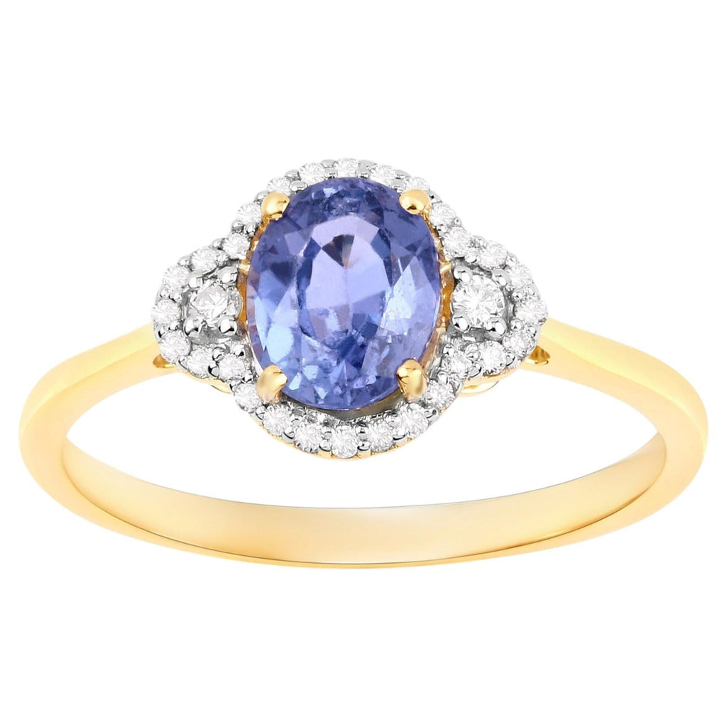 Blue Sapphire Ring With Diamonds 1.24 Carats 14K Yellow Gold