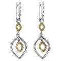 Dangle Earrings With White and Yellow Diamonds 0.88 Carats Sterling Silver