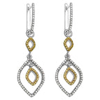Dangle Earrings With White and Yellow Diamonds 0.88 Carats Sterling Silver