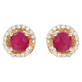 Natural Ruby Stud Earrings With Diamonds 0.68 Carats 14K Yellow Gold