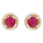 Natural Ruby Stud Earrings With Diamonds 0.68 Carats 14K Yellow Gold