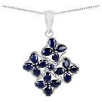 Blue Sapphire Flower Pendant 3.62 Carats Sterling Silver
