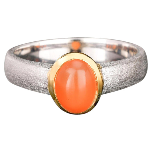 Peach Moonstone Ring 1.30 Carats Gold Plated Silver