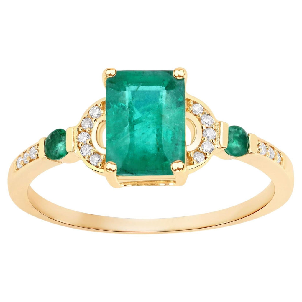 Zambian Emerald Ring With Diamonds 1.04 Carats 10K Yellow Gold