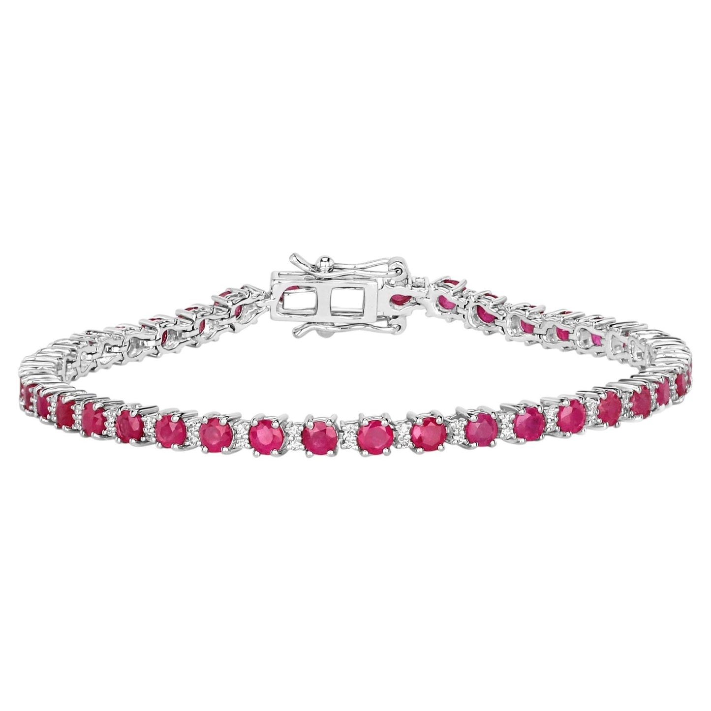 Ruby Bracelet With Diamonds 5.52 Carats 14K White Gold
