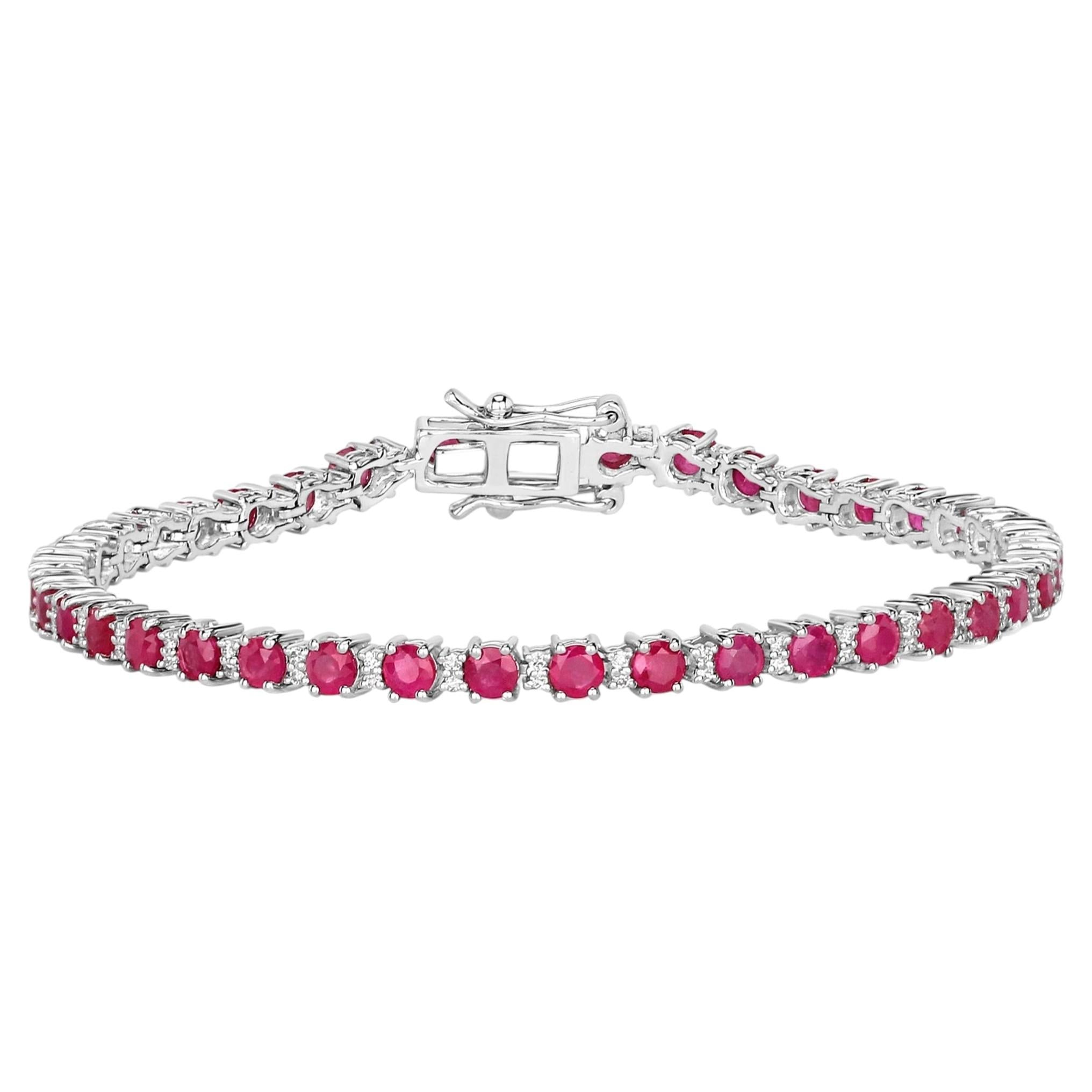 Ruby Bracelet With Diamonds 5.52 Carats 14K White Gold