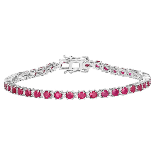 Ruby Bracelet With Diamonds 5.52 Carats 14K White Gold