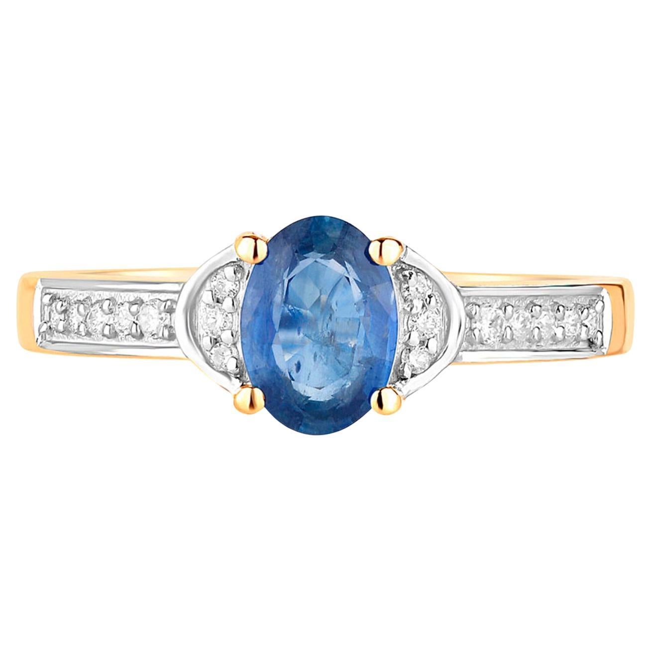 Blue Sapphire Ring White Diamonds 1.04 Carats 10K Yellow Gold