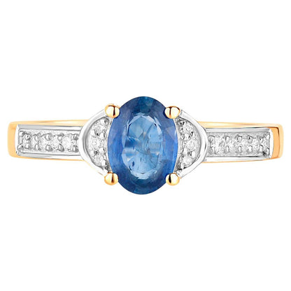 Blue Sapphire Ring White Diamonds 1.04 Carats 10K Yellow Gold