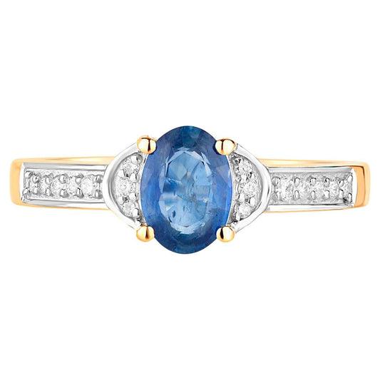 Blue Sapphire Ring White Diamonds 1.04 Carats 10K Yellow Gold