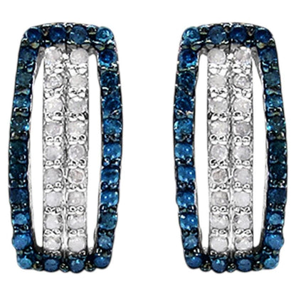 Blue Diamonds Earrings With White Diamonds 0.44 Carats Sterling Silver