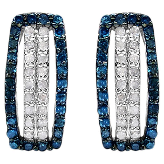 Blue Diamonds Earrings With White Diamonds 0.44 Carats Sterling Silver