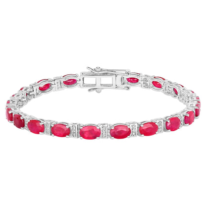 Ruby Bracelet With Diamonds 11.1 Carats 14K White Gold