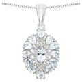 Aquamarine Flower Pendant With White Topaz 1.84 Carats Sterling Silver