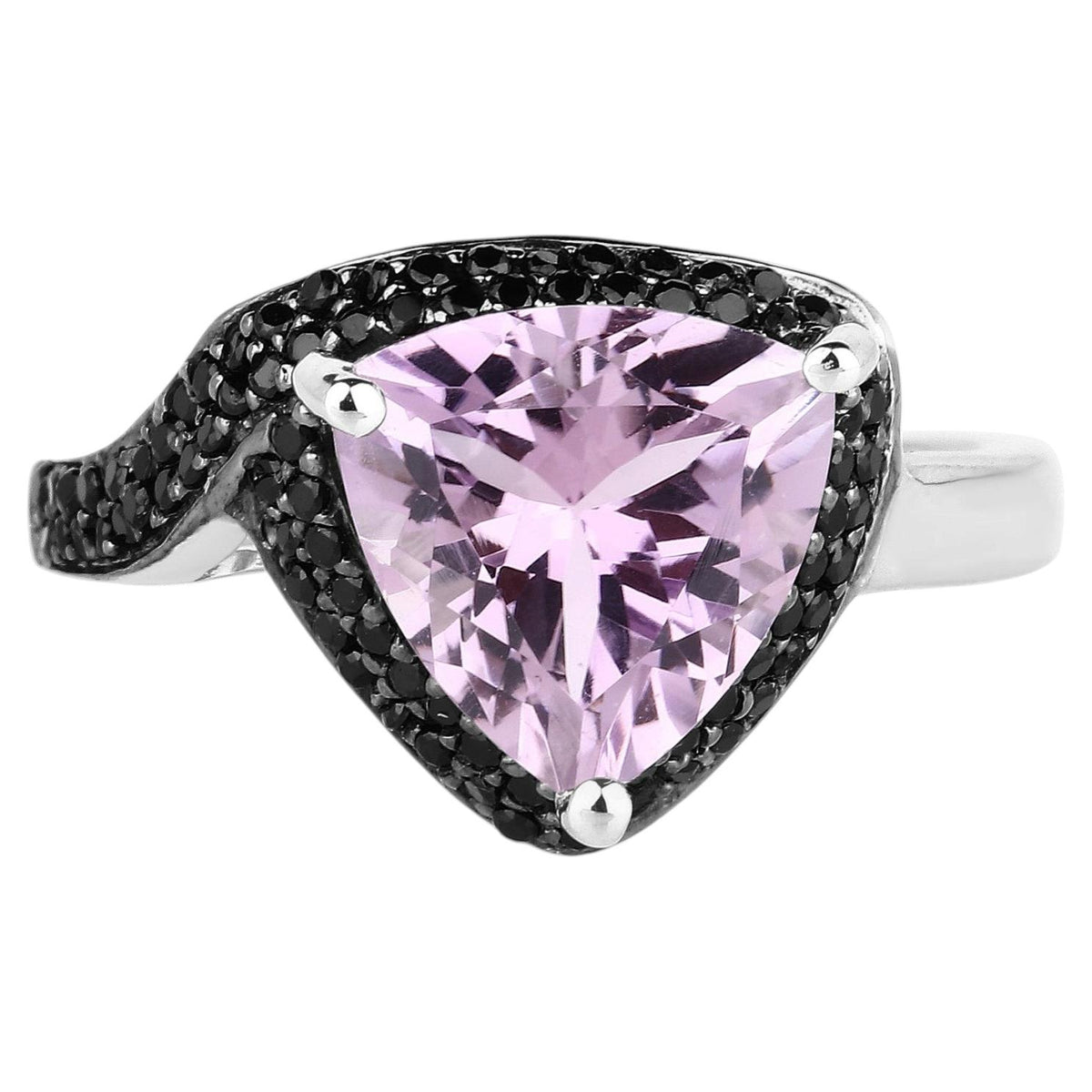 Pink Amethyst Ring With Black Spinel 3.5 Carats Sterling Silver