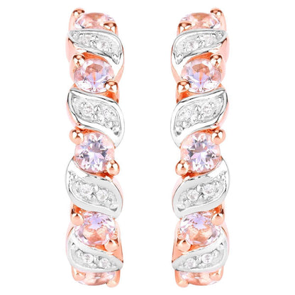 Morganite Hoop Earrings White Topaz 1.02 Carats 18K Rose Gold Plated Silver