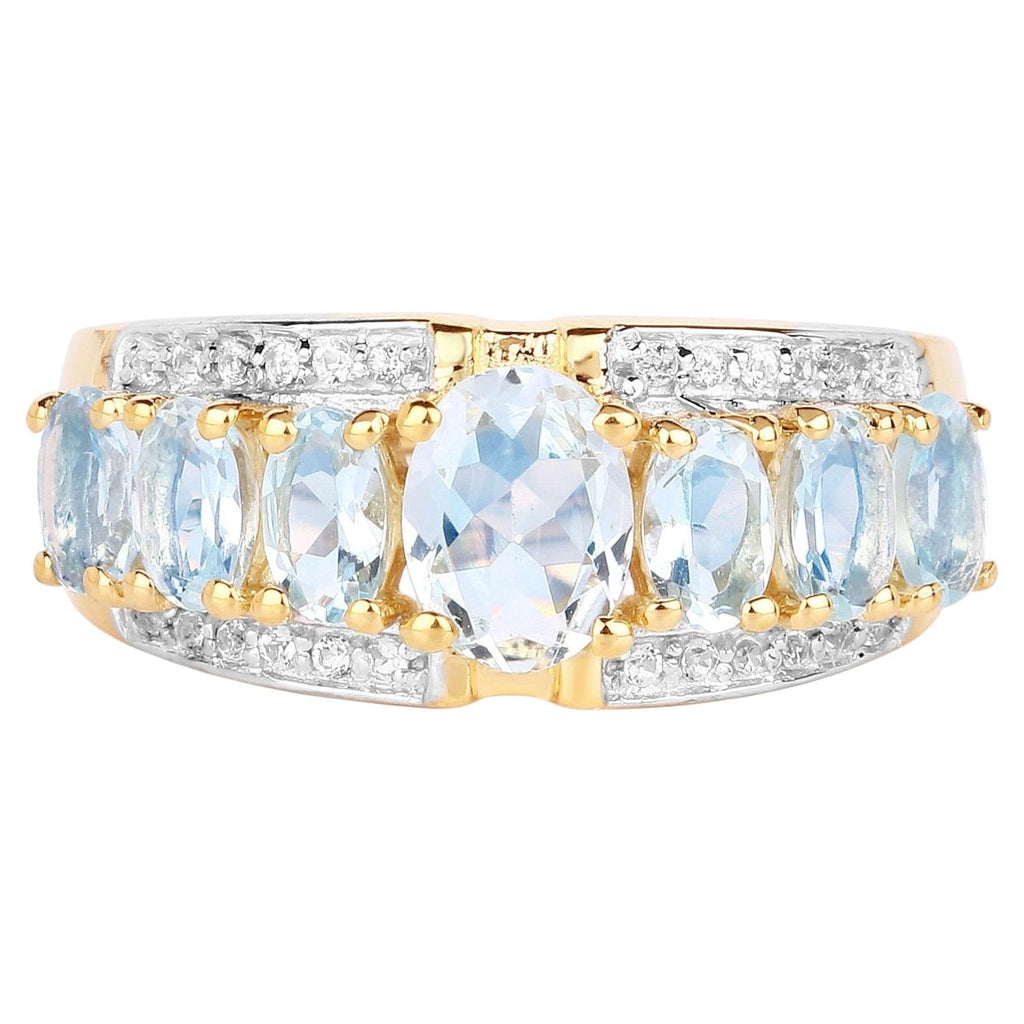 Aquamarine Ring With Diamonds 1.88 Carats Gold Plated Silver