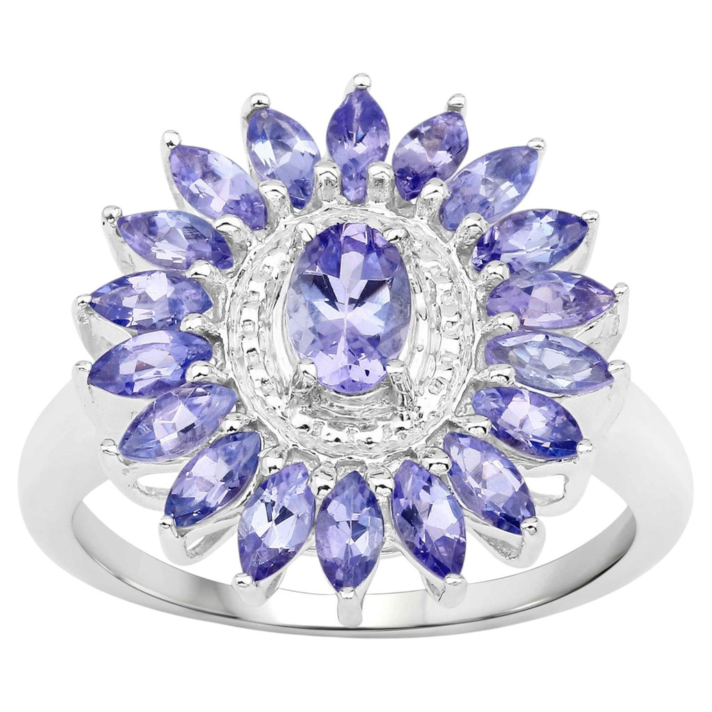 Tanzanite Flower Ring 1.84 Carats Sterling Silver