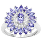 Tanzanite Flower Ring 1.84 Carats Sterling Silver