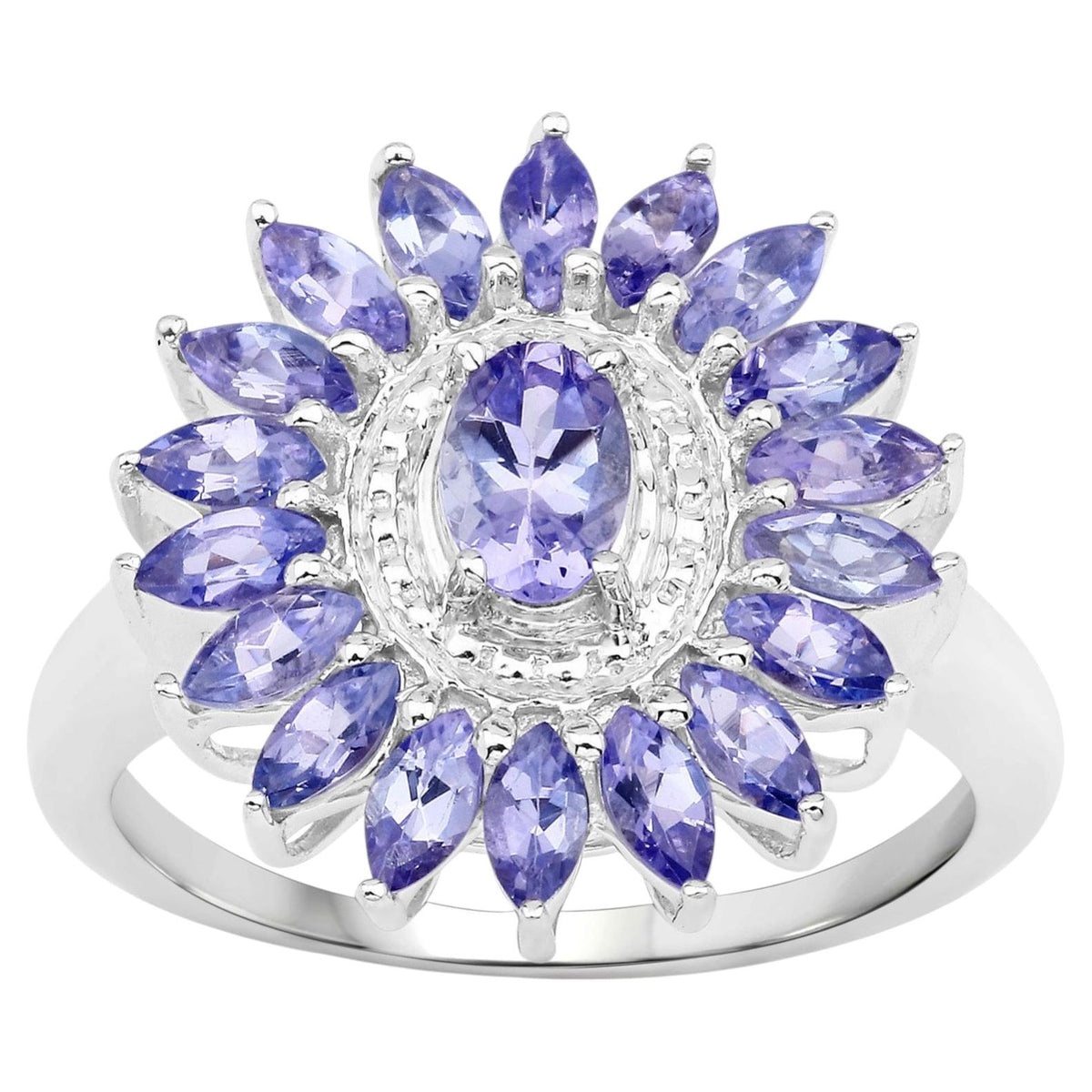 Tanzanite Flower Ring 1.84 Carats Sterling Silver