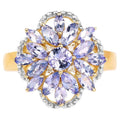 Tanzanite Flower Ring With White Topaz 1.96 Carats Gold Plated Silver