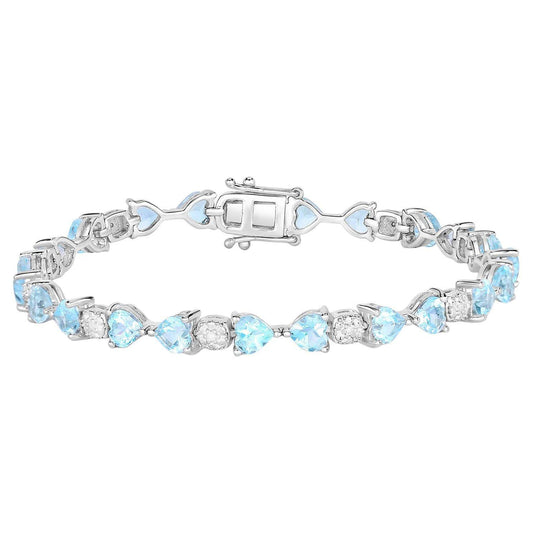 Blue Topaz Tennis Bracelet Diamonds 11 Carats Sterling Silver