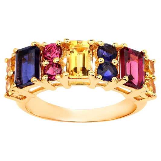 Multicolor Gemstones Ring Citrine Rhodolite Iolite 2.71 Carats 14K Gold Plated