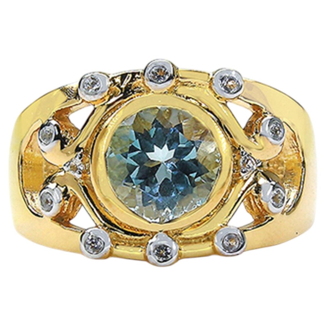 Multicolor Topaz Ring 3.4 Carats Gold Plated Silver