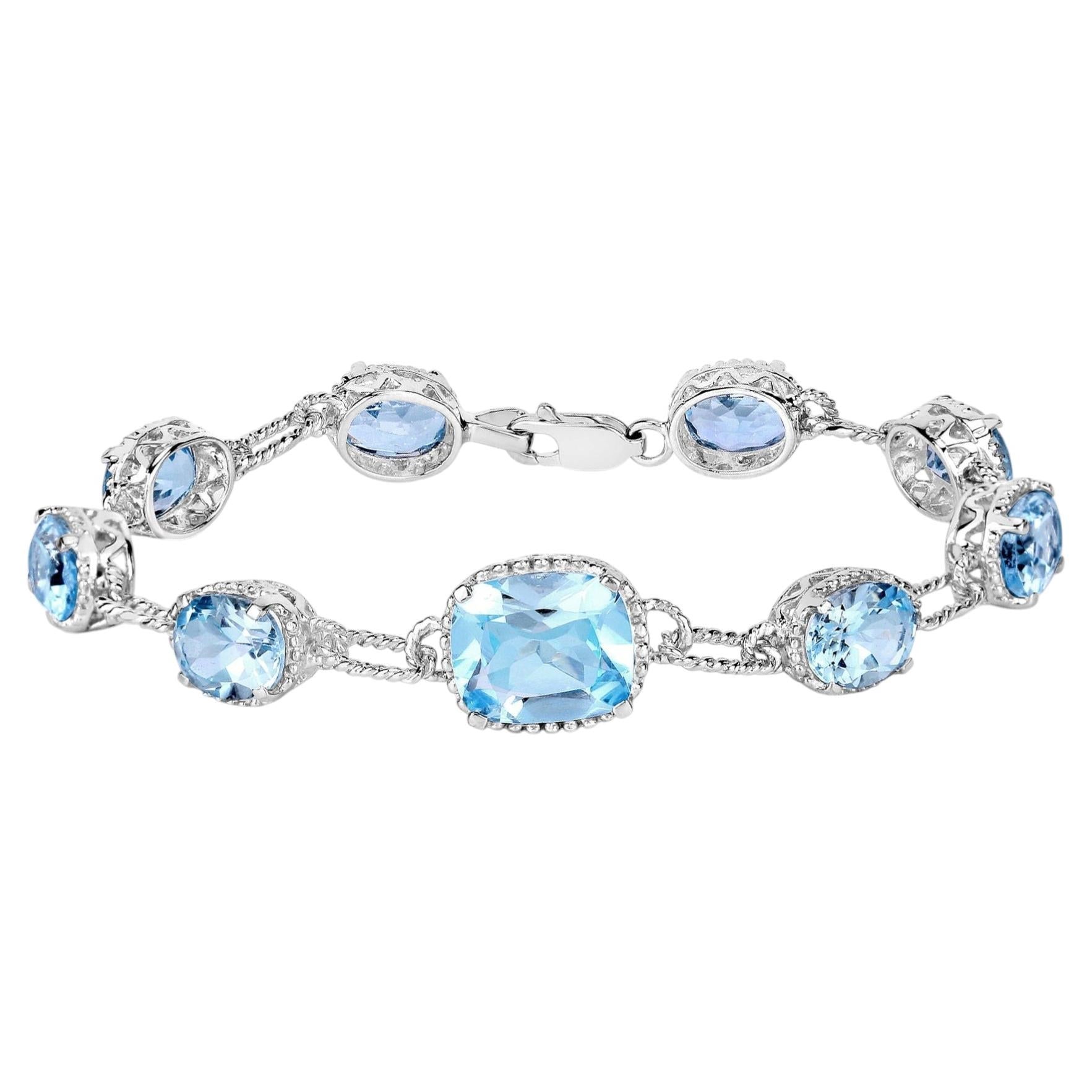 Blue Topaz Bracelet 20.6 Carats Sterling Silver