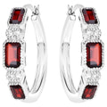 Garnet Hoop Earrings With White Topaz 2.74 Carats Sterling Silver