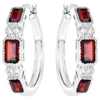 Garnet Hoop Earrings With White Topaz 2.74 Carats Sterling Silver
