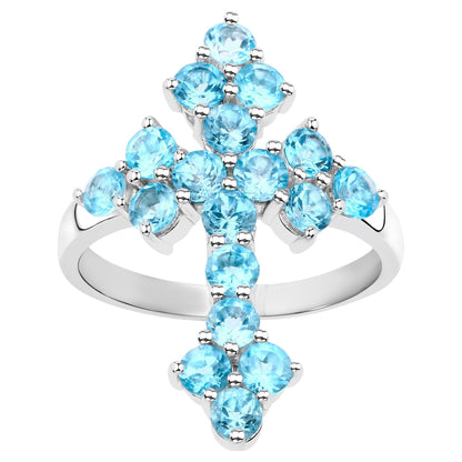 Swiss Blue Topaz Cross Ring 2.18 Carats