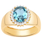 Swiss Blue Topaz Ring With White Zircon 2.18 Carats Gold Plated Silver