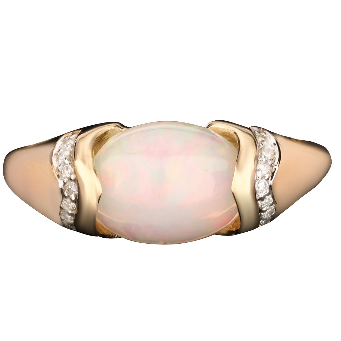 Natural Ethiopian Opal Ring With Diamonds 2.51 Carats 9K Yellow Gold