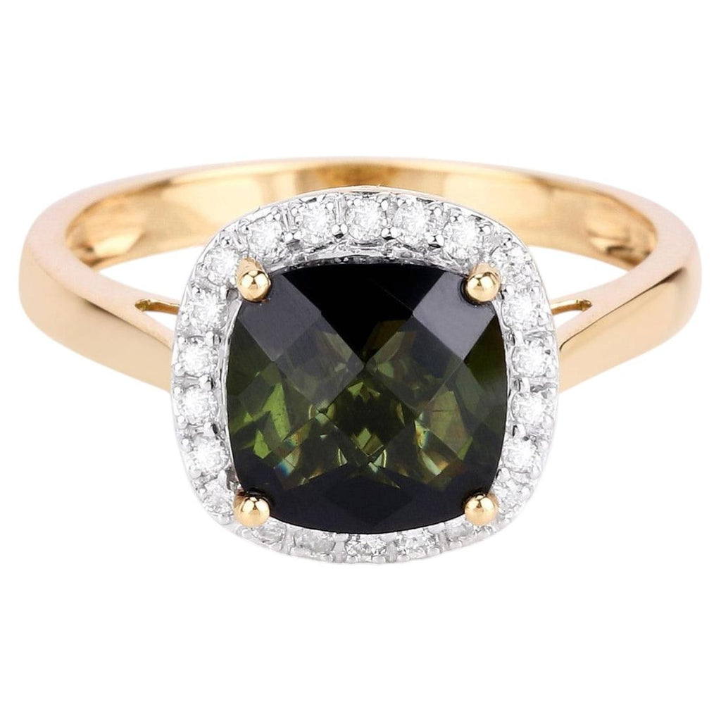 Green Tourmaline Ring With Diamonds 2.6 Carats 14K Yellow Gold