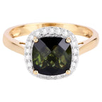 Green Tourmaline Ring With Diamonds 2.6 Carats 14K Yellow Gold