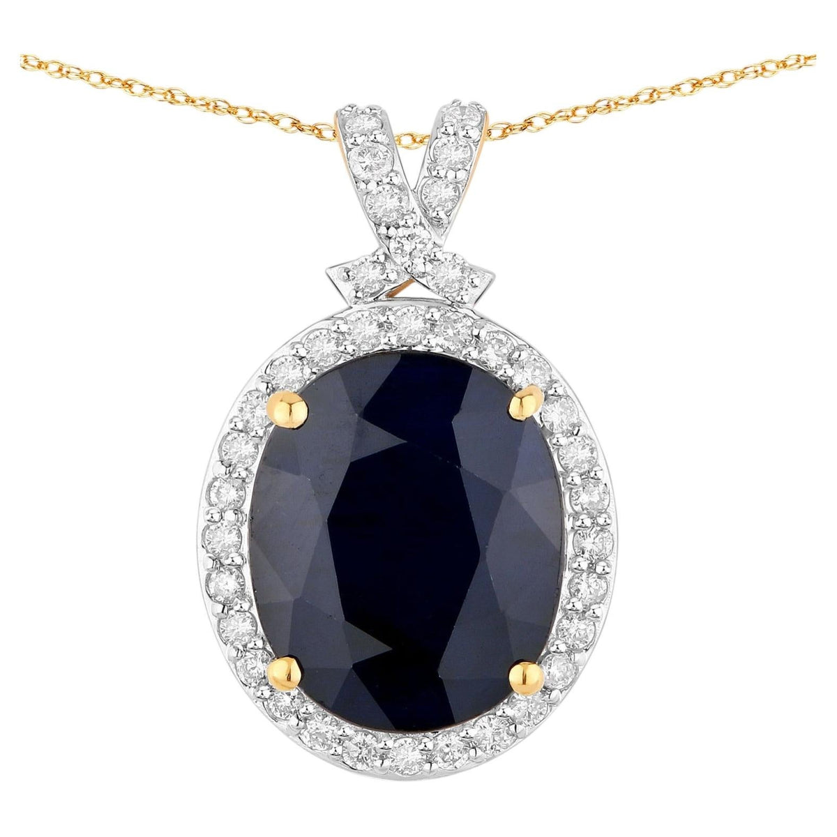 Blue Sapphire Pendant With Diamonds 6.56 Carats 14K Yellow Gold