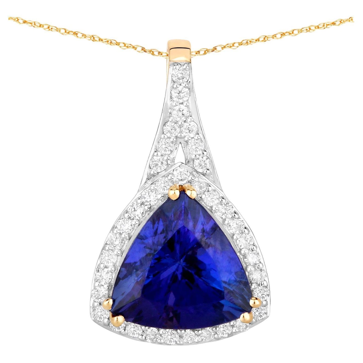 Tanzanite Necklace With Diamond Halo 2.64 Carats 14K Yellow Gold