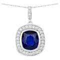 Blue Sapphire Pendant With Diamonds 2.92 Carats 18K White Gold