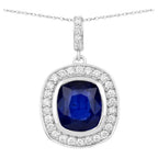 Blue Sapphire Pendant With Diamonds 2.92 Carats 18K White Gold