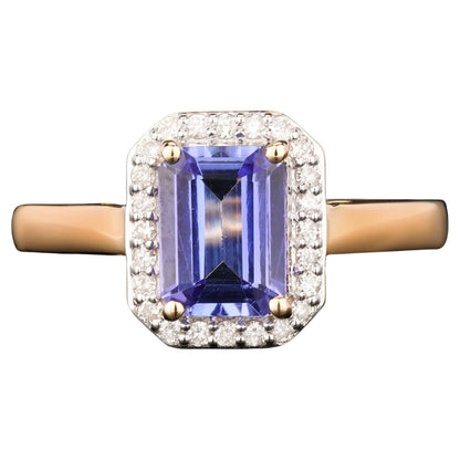 Natural Tanzanite Ring With Diamonds 1.64 Carats 9K Yellow Gold