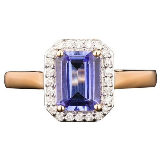 Natural Tanzanite Ring With Diamonds 1.64 Carats 9K Yellow Gold