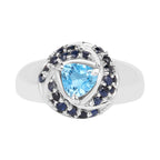 Swiss Blue Topaz Ring With Blue Sapphire 1.56 Carats Sterling Silver
