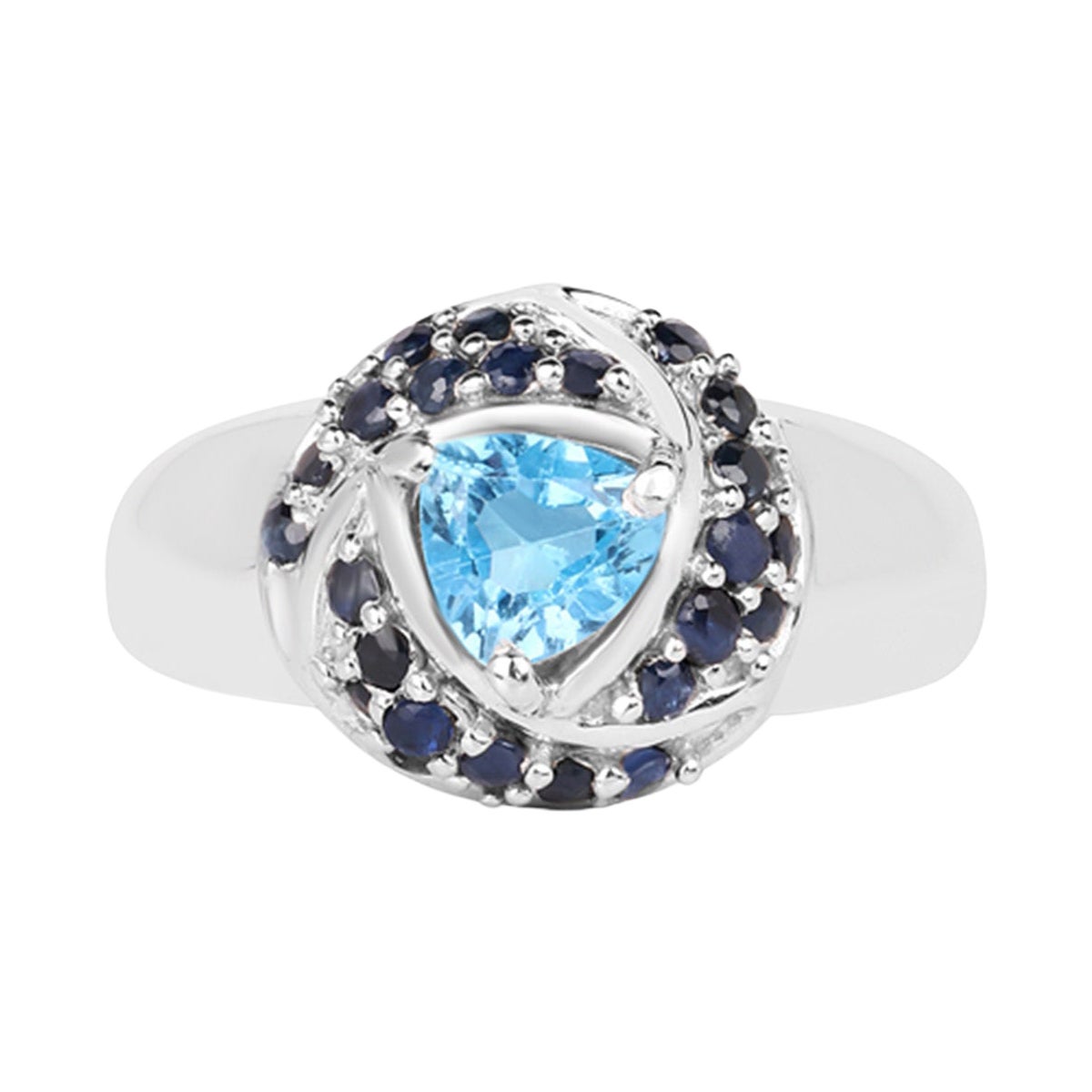 Swiss Blue Topaz Ring With Blue Sapphire 1.56 Carats Sterling Silver