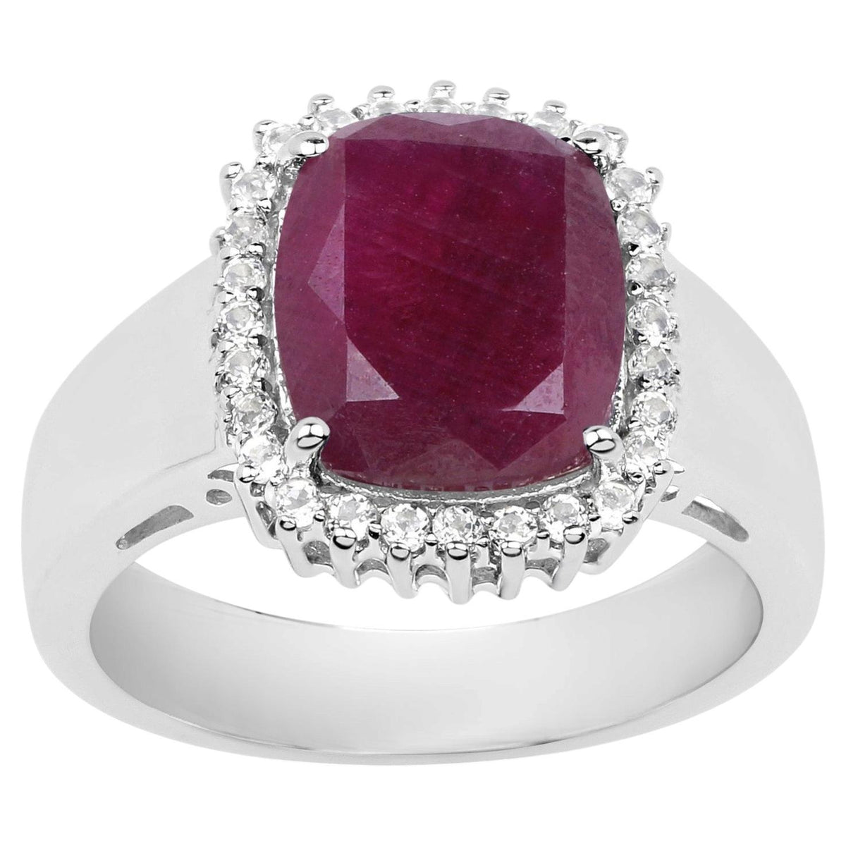 Ruby Ring With White Topaz 5.24 Carats Sterling Silver