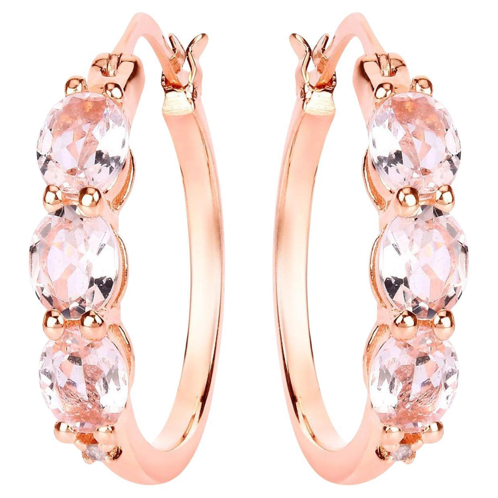 Morganite Hoop Earrings With Diamonds 1.61 Carats Gold Plated Silver
